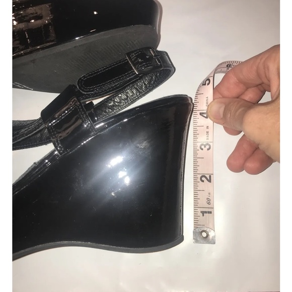 Via Spiga black shiny wedge sandals Strappy open toe ankle strap size 8.5M women - Picture 4 of 14